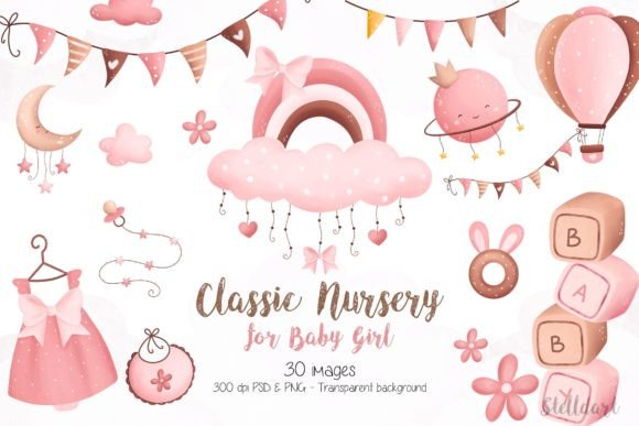 Download Classic Nursery for Baby Girl Clipart - Classic Collection