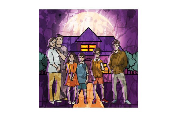 Download The Family Standing in Front of the Old House - Watercolor - Old house Collection